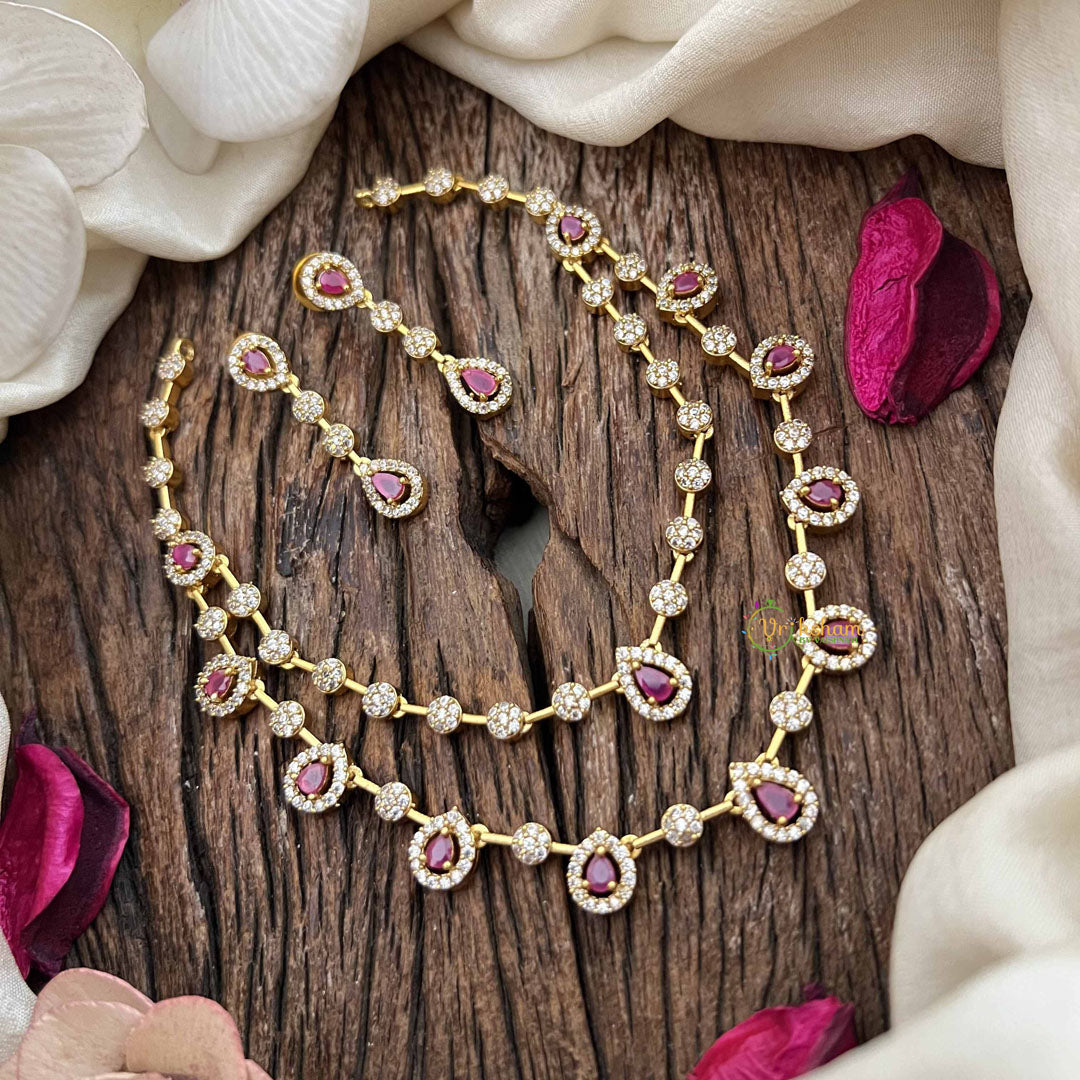 Elegant 2 Layer Red AD Stone Short Neckpiece-Tear drop-G12833