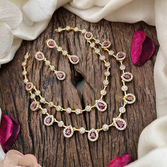Elegant 2 Layer Red AD Stone Short Neckpiece-Tear drop-G12833