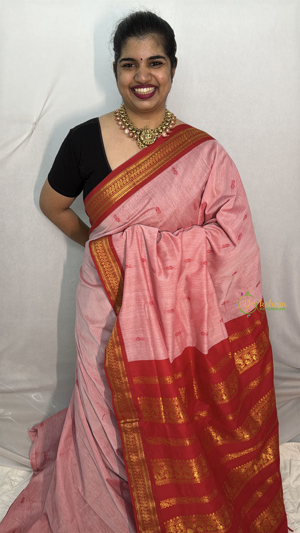 Vriksham Glossy Pink With Red Border-Kalyani Cotton Saree-VS4572
