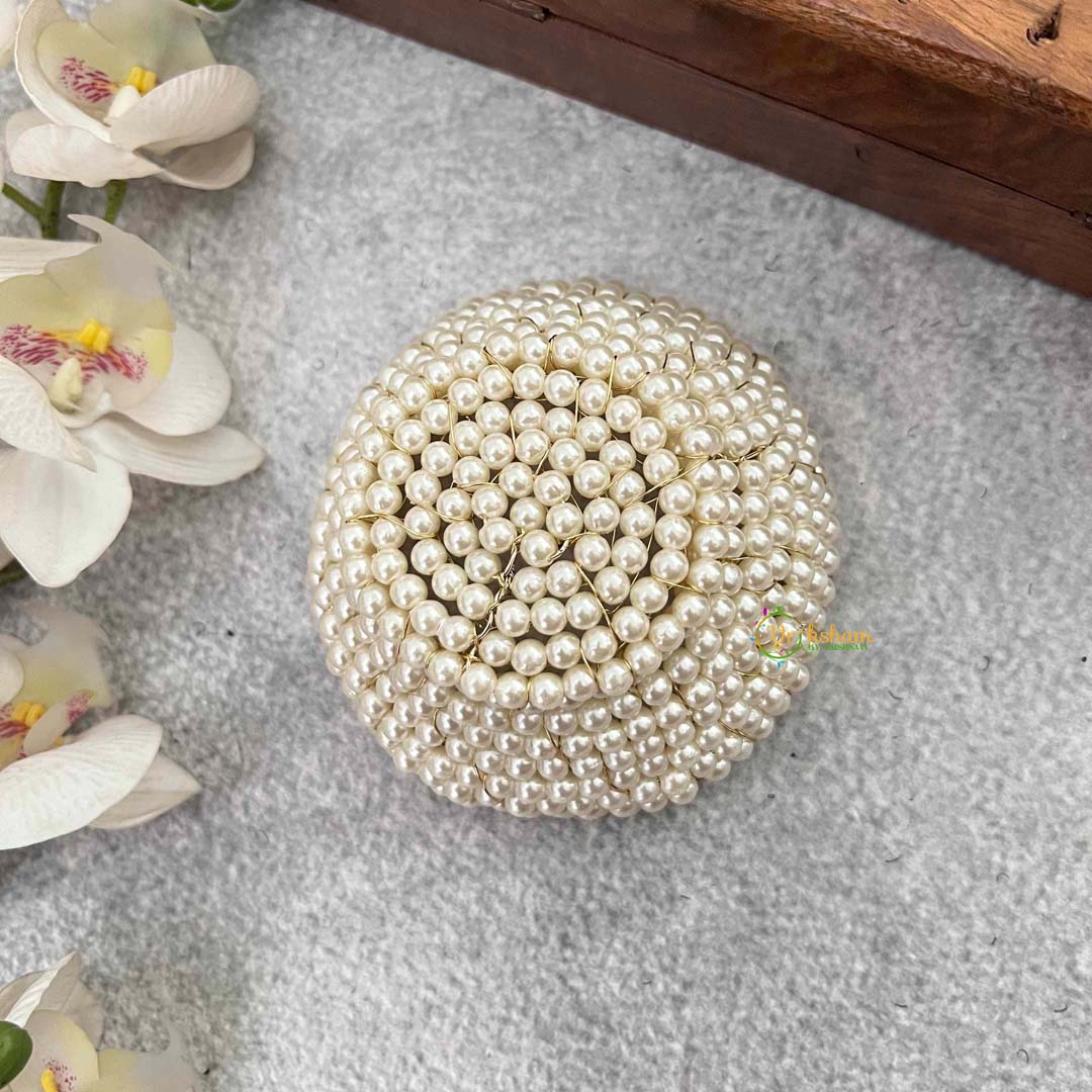 Vriksham Elegant Lustrous Ivory Pearl Cluster Clutch Style With Hair Bun Cage Accessory-H1302