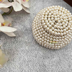 Vriksham Elegant Lustrous Ivory Pearl Cluster Clutch Style With Hair Bun Cage Accessory-H1302