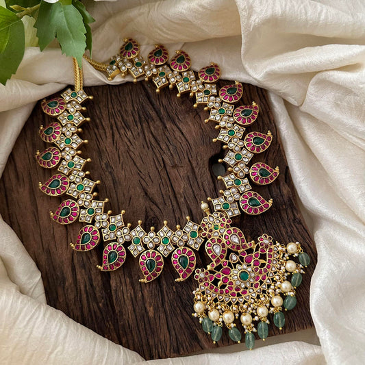 Unique Jadau Kundan Pendant Manga Neckpiece -Beads-Pearls- J2067