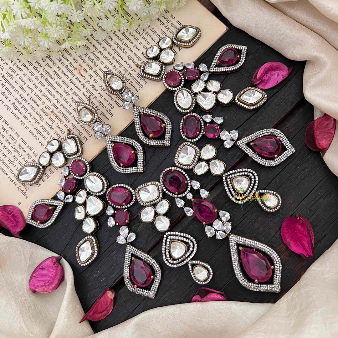 Ruby Red Victorian Diamond Choker Short Neckpiece -VV1214