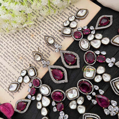 Ruby Red Victorian Diamond Choker Short Neckpiece -VV1214