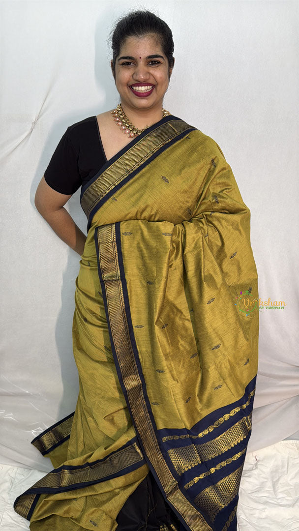 Vriksham Golden With Black Border-Kalyani Cotton Saree-VS4567
