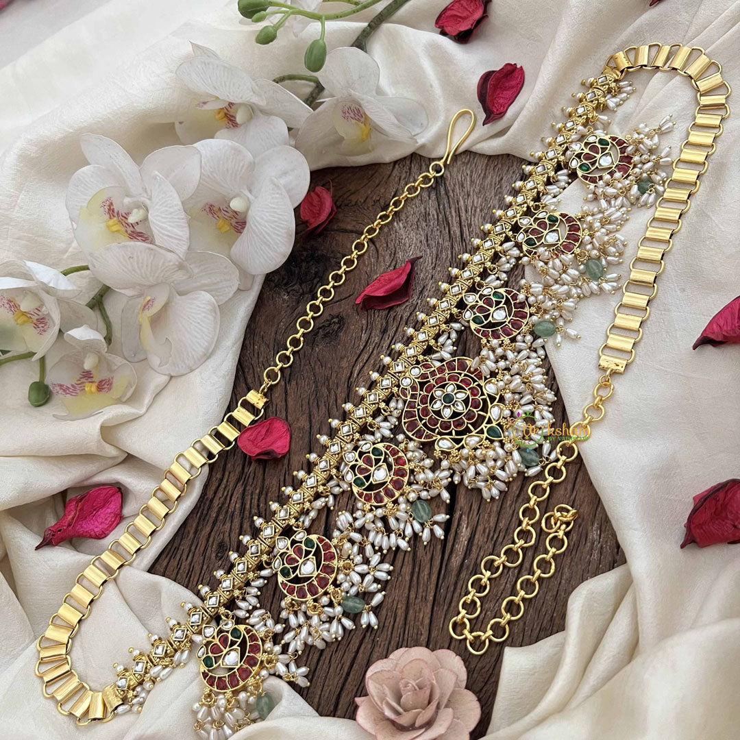 Vriksham Designer Half Moon Style Guttapusalu Hip Chain-Rice Pearl-G20515