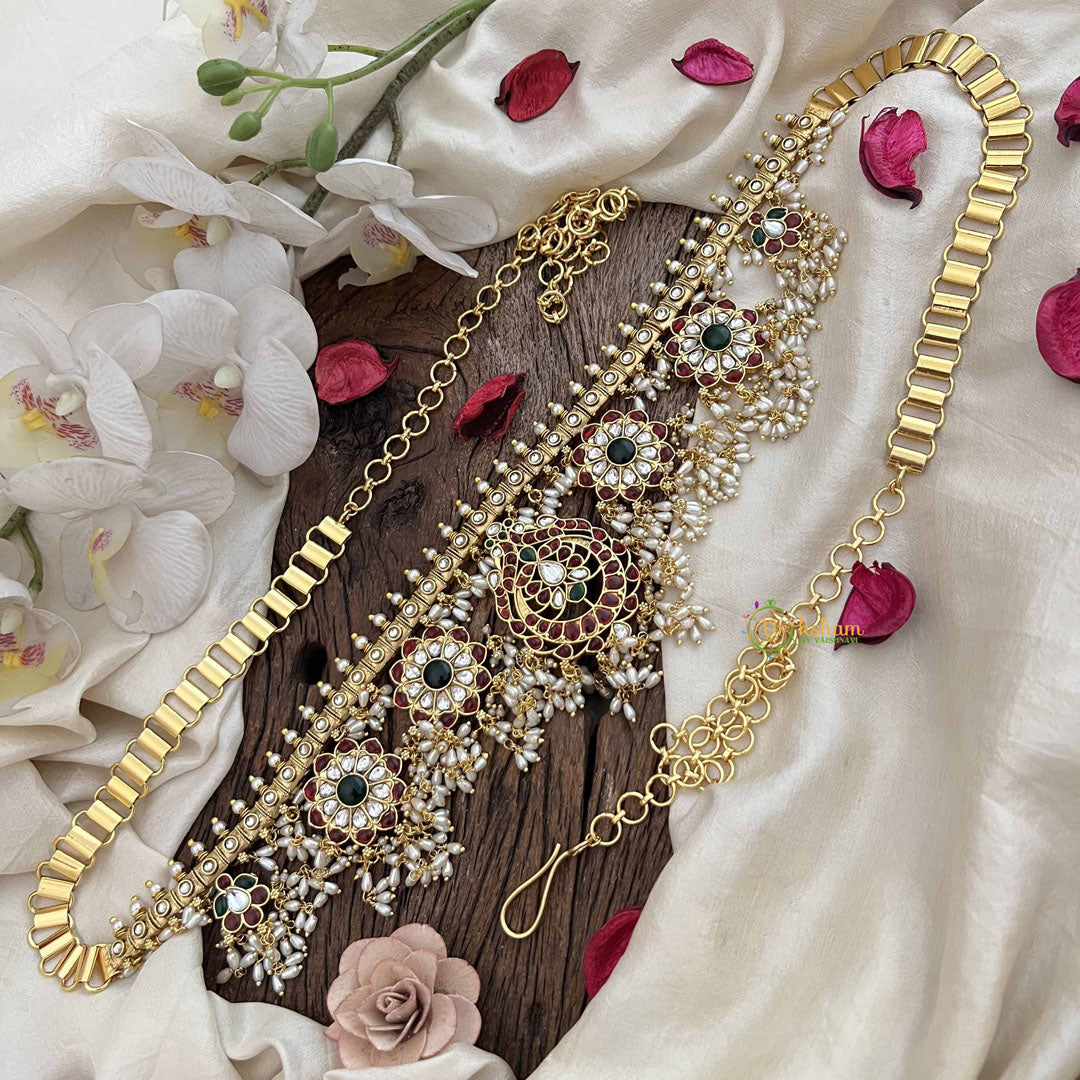 Vriksham Elegant handcrafted South Indian Floral Guttapusalu Hip Chain-Rice Pearl-G20514