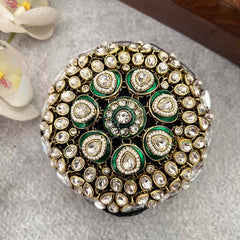 Vriksham Designer Green Coted Pear Crystal Design Gold Tone Hair Bun Cage Accessory-H1225