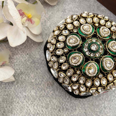 Vriksham Designer Green Coted Pear Crystal Design Gold Tone Hair Bun Cage Accessory-H1225