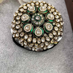 Vriksham Designer Green Coted Pear Crystal Design Gold Tone Hair Bun Cage Accessory-H1225