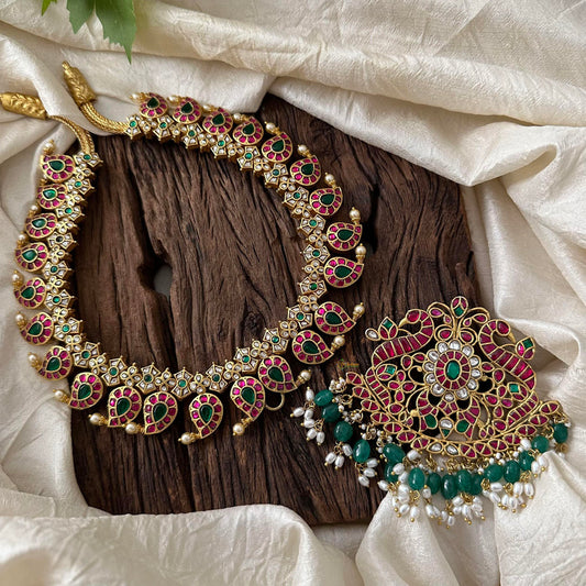 Precious Jadau Kundan Removable Pendant Neckpiece -Beads-Pearls- J2073