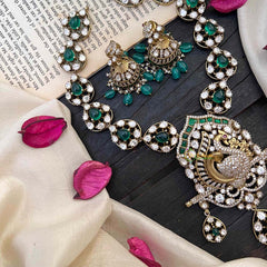 Premium Victorian Diamond Peacock Pendant Neckpiece-VV1753