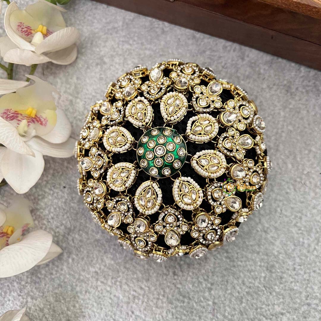 Vriksham Traditional Emerald Green Centerpiece Juda Net With Hair Bun Cage Accessory-H1273