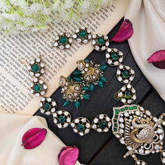 Premium Victorian Diamond Peacock Pendant Neckpiece-VV1753