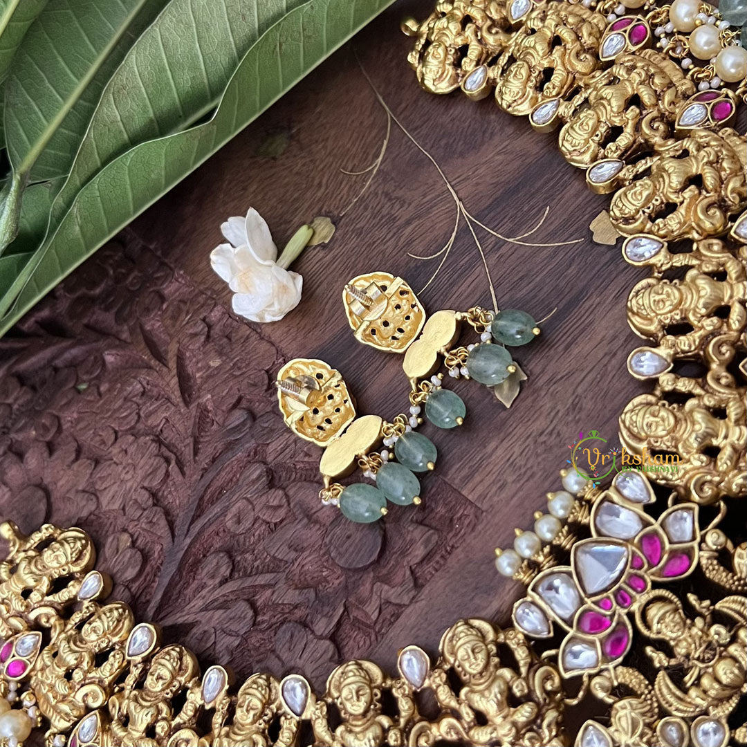 Vriksham God Lakshmi Style Kundan Jadau Short Choker-Aqua Green Bead-J3387