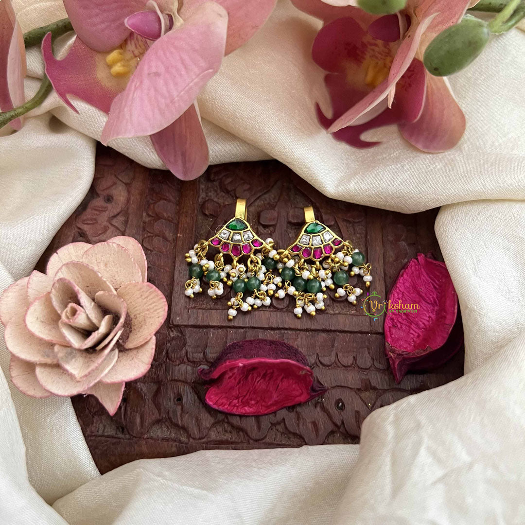 Vriksham Temple Inspired With Pearls & Kundan Jadau Press Bugadi-Red Green & White-J3759