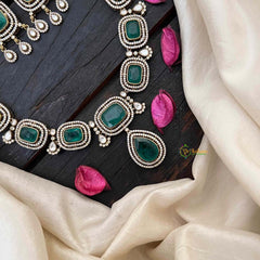 Premium Green Victorian Diamond Pendant Neckpiece  - VV1338