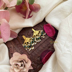 Vriksham Temple Inspired With Pearls & Kundan Jadau Press Bugadi-Red Green & White-J3759