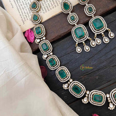 Premium Green Victorian Diamond Pendant Neckpiece  - VV1338
