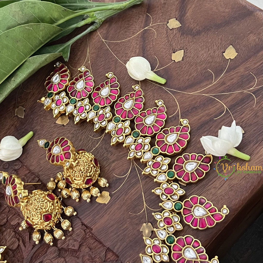 Vriksham Designer Maanga Style Kundan Jadau Neckpiece-Pearl-J3369