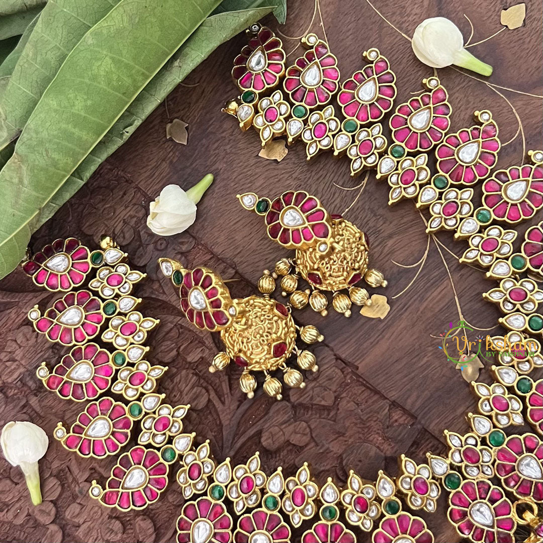 Vriksham Designer Maanga Style Kundan Jadau Neckpiece-Pearl-J3369