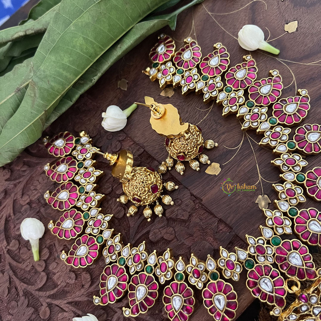 Vriksham Designer Maanga Style Kundan Jadau Neckpiece-Pearl-J3369