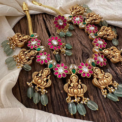 Premium Jadau Kundan Lakshmi Neckpiece -Beads- J2075