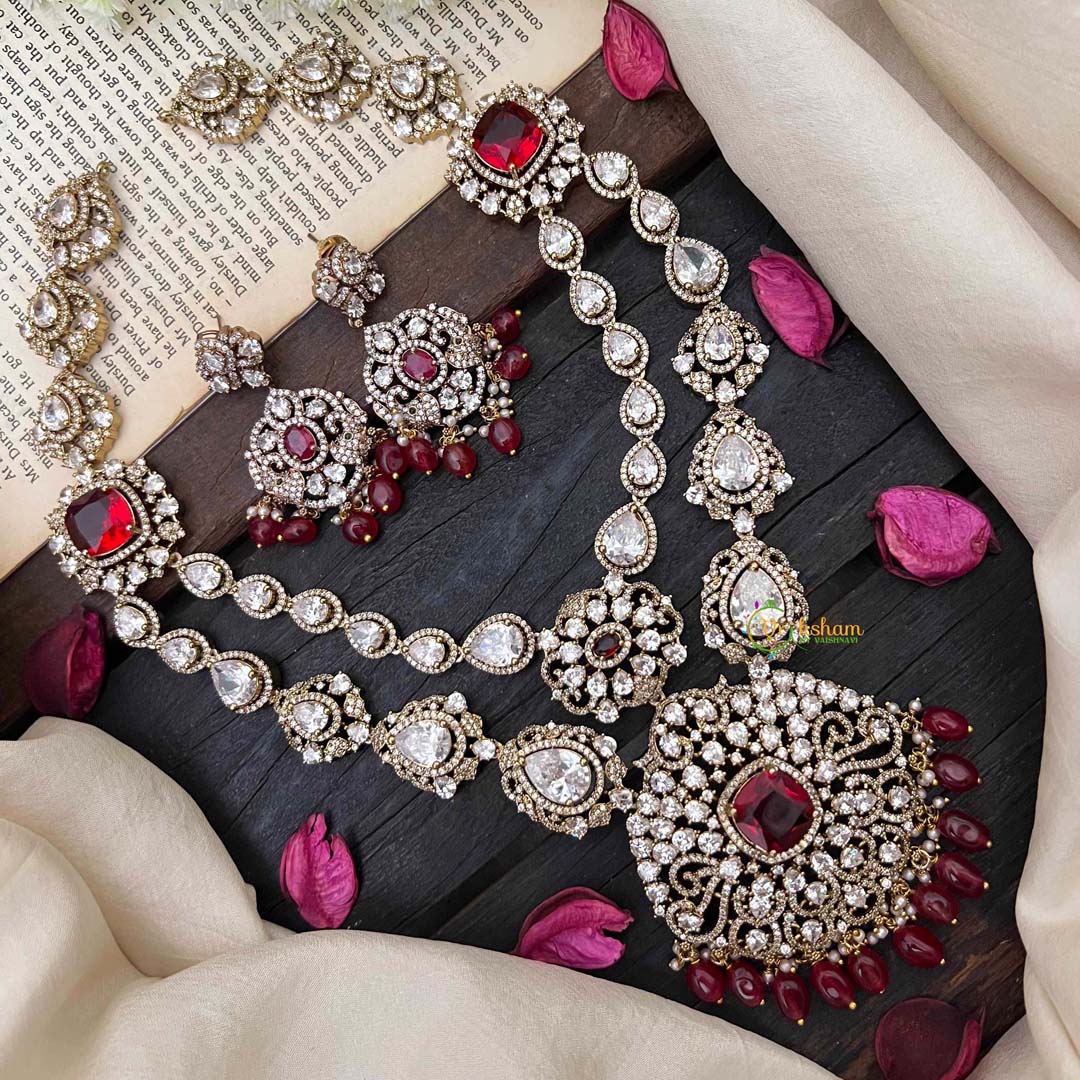 Royal 2 Layer Ruby Red Victorian Diamond Neckpiece-Red Bead-VV1772