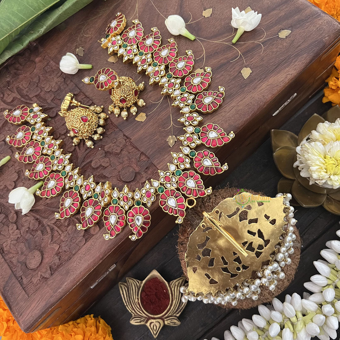 Vriksham Designer Maanga Style Kundan Jadau Neckpiece-Pearl-J3369