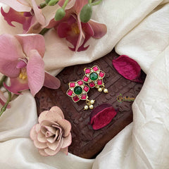 Vriksham Kalyani Gold Tone Floral Kundan Jadau Press Bugadi-Red White & Green-Pearls-J3772