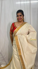 Kasavu Plain Cotton Saree-Golden Zari Patti-VS3471