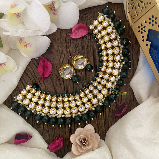 Vriksham Premium Kundan Neckpiece-Bottle Green Beads-G16837