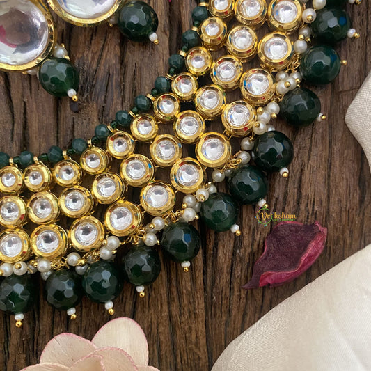 Vriksham Premium Kundan Neckpiece-Bottle Green Beads-G16837