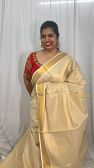 Golden Color Kasavu Tissue Cotton Saree-Golden Zari Patti-VS3468