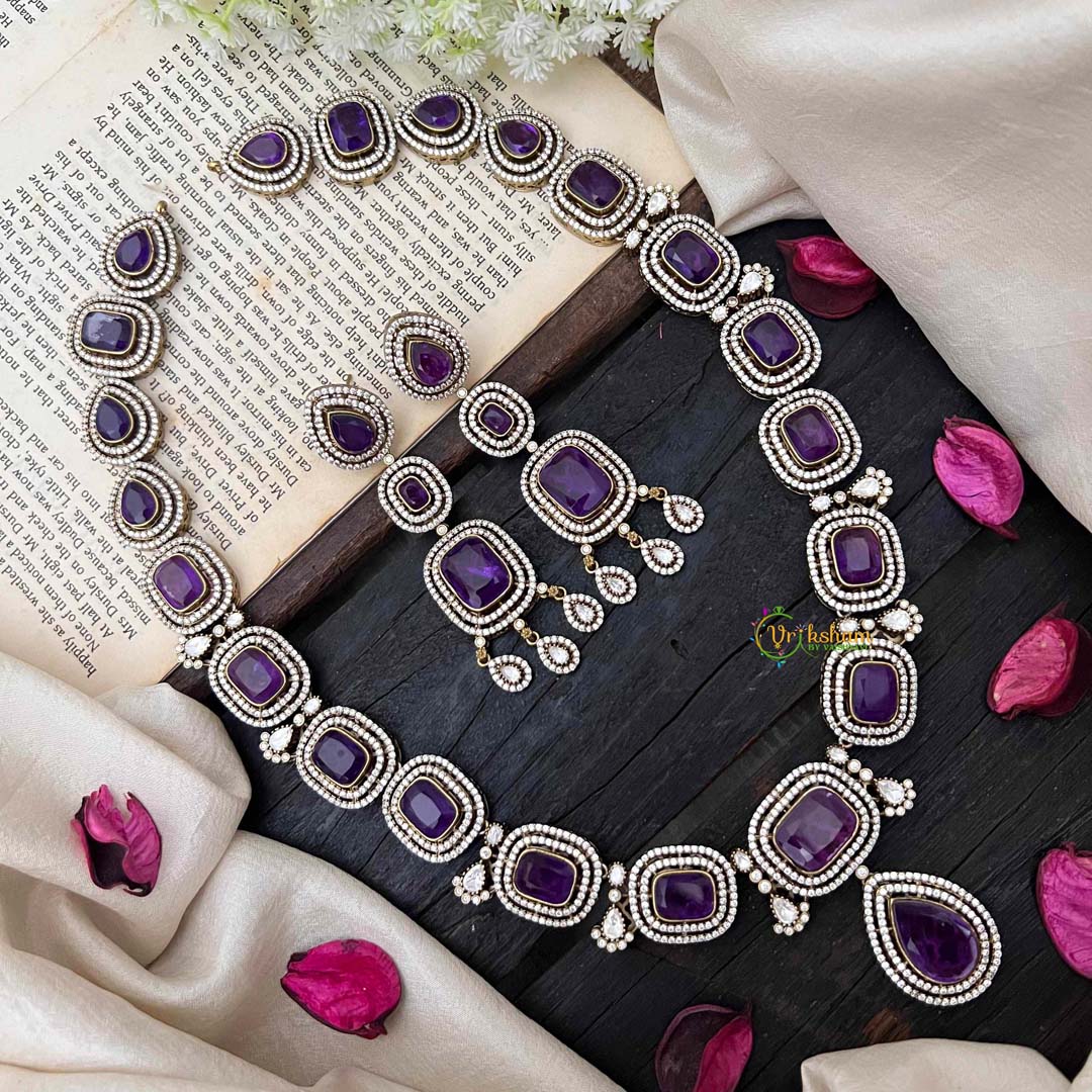 Premium Purple Victorian Diamond Pendant Neckpiece  - VV1337