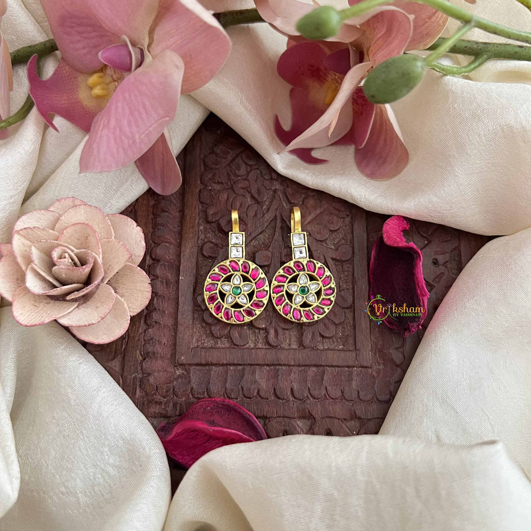 Vriksham Rangleela Floral Kundan Jadau Press Bugadi-Red White & Green-Pearls-J3766