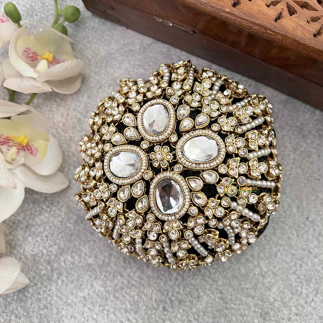 Vriksham Luxury Kundan & Pearl Studded Hair Bun Net & Hair Bun Cage Accessory-H1265