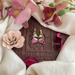 Vriksham Designer Peacock Shape Kundan Jadau Press Bugadi-Red White & Green-J3771