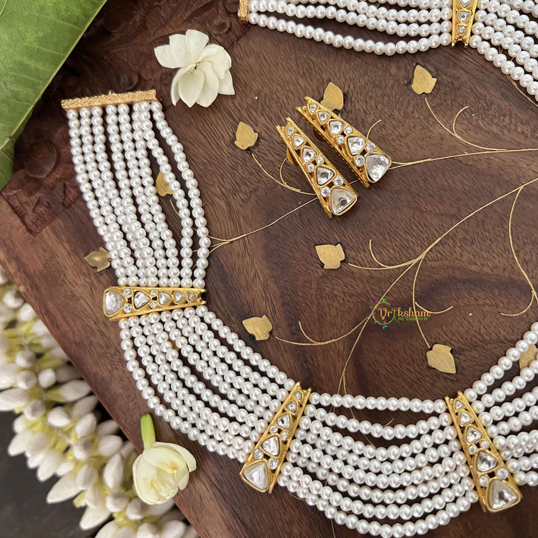 Vriksham Designer 8 Layer Pearl Mala-White-J3339