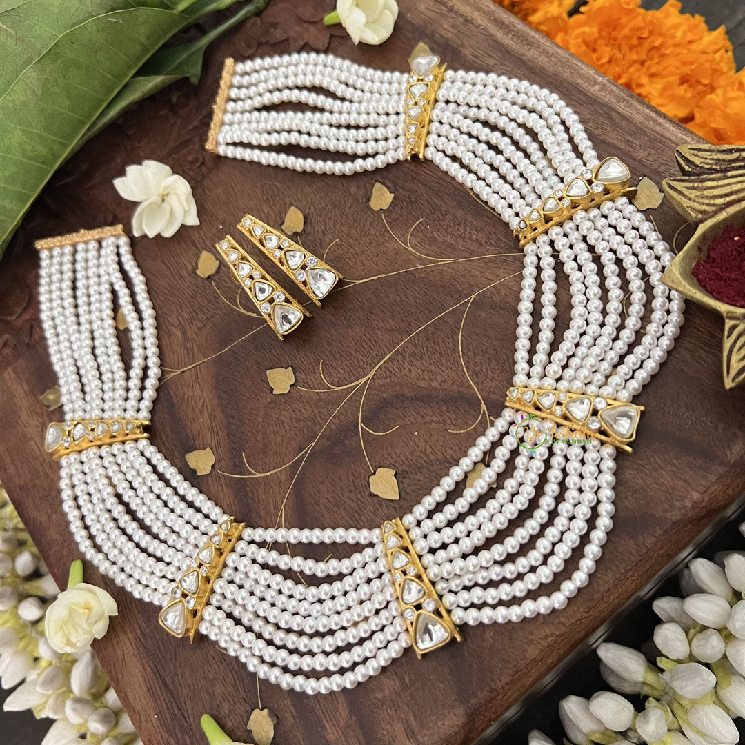 Vriksham Designer 8 Layer Pearl Mala-White-J3339