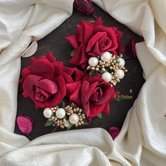 Maroon Rose Veni with Beads- Flower Accessory-H607