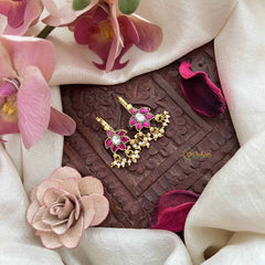 Vriksham Aarohi Antique Floral Kundan Jadau Press Bugadi-Red White-Pearls-J3764