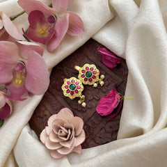 Vriksham Golden Colted Floral Style Kundan Jadau Press Bugadi-Green Red-Pearls-J3781