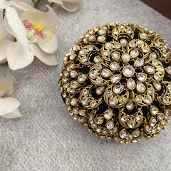 Vriksham Half Moon Style Floral Gold Stone Work Hair Bun Net With Hair Bun Cage Accessory-H1269