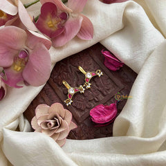 Vriksham Chandrika Style Kundan Jadau Press Bugadi-Red White-Pearls-J3777