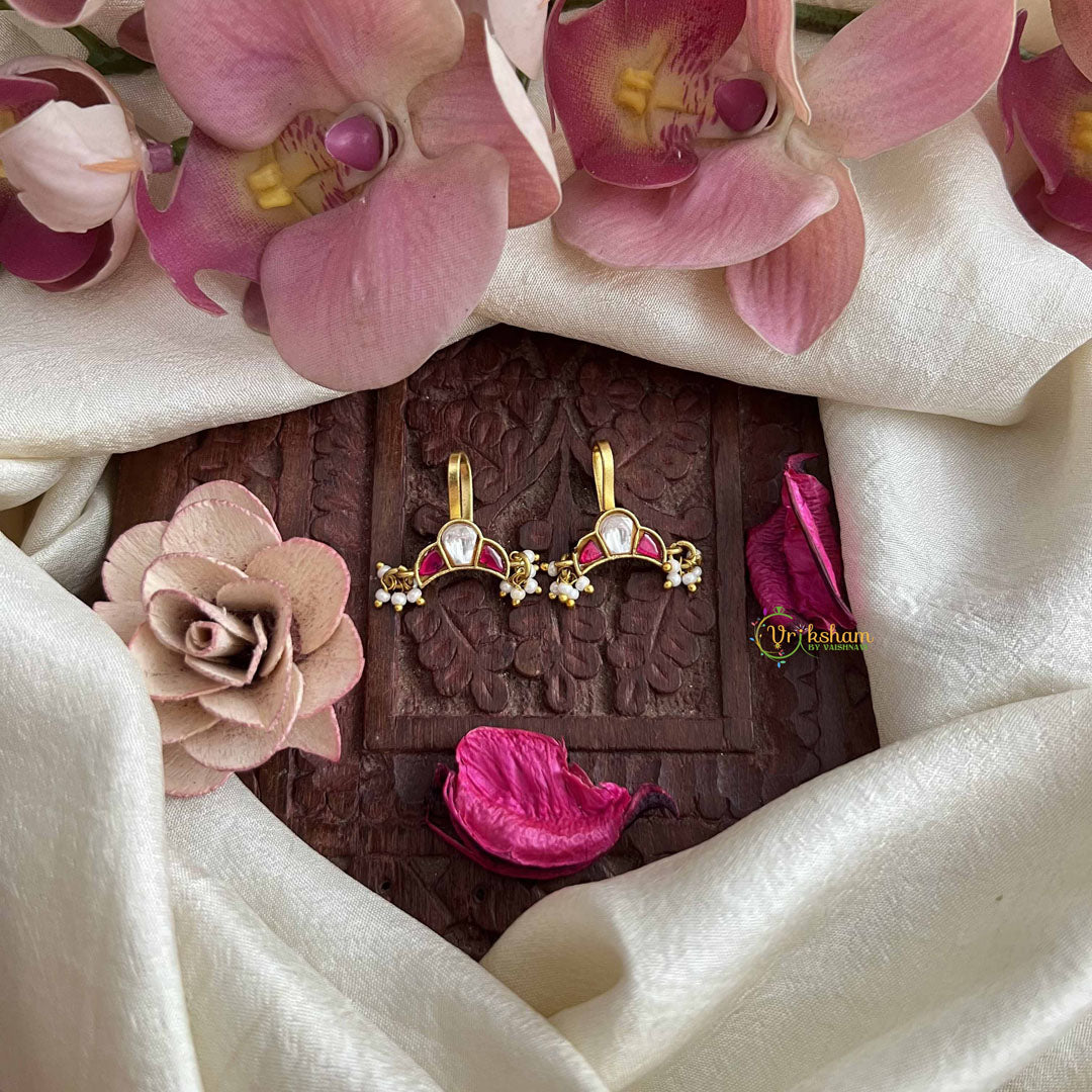 Vriksham Chandrika Style Kundan Jadau Press Bugadi-Red White-Pearls-J3777