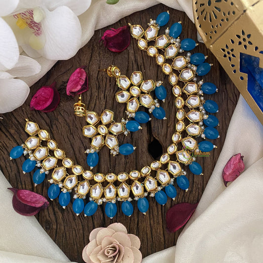 Vriksham Premium Kundan Neckpiece-Sky Blue Beads-G16836