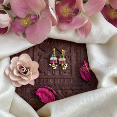 Vriksham Geometric Teardrop Style Kundan Jadau Press Bugadi-Red White-Pearls-J3776