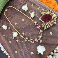 Vriksham Unique Round Kundan Jadau Beaded Chain-Red White-J3433