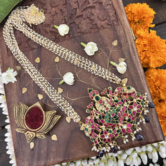 Vriksham Gaja Lakshmi Pendant 8 Layer Pearl Beaded Maala neckpiece-Purple Bead-J3364